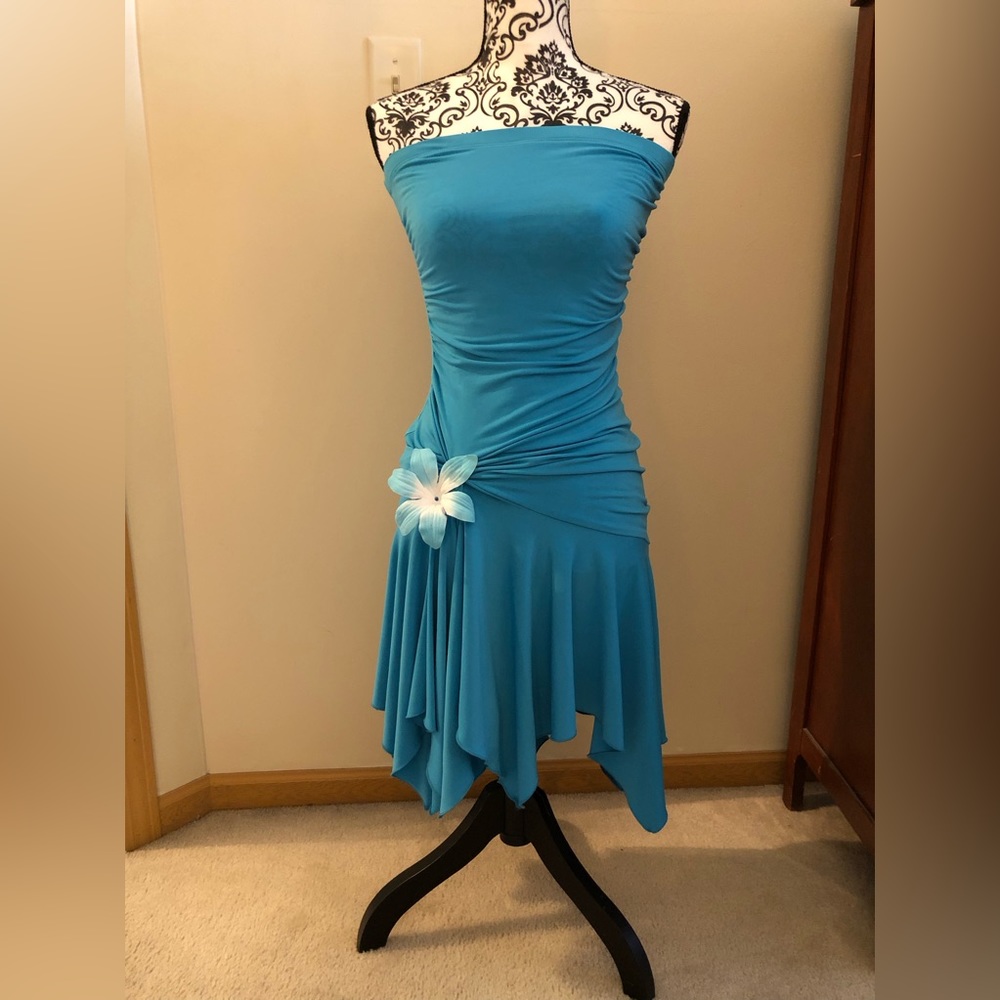 Worn only once, beautiful blue strapless, prom, wedding, formal dress.